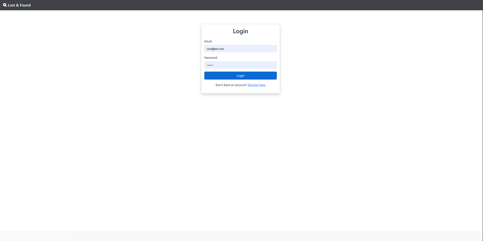 The login page with email and password fields.
